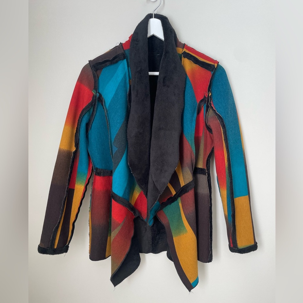 Adore Multi Color Patch Work Fleece Lined Jacket … - image 1